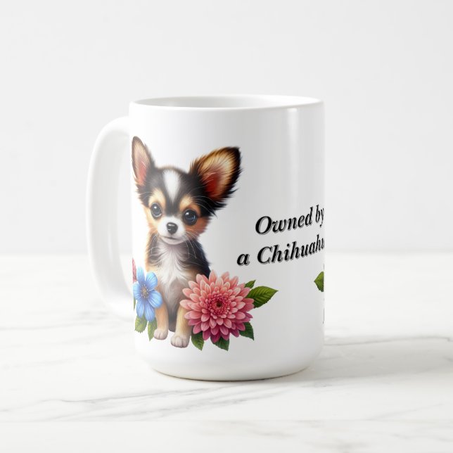 Chihuahua Puppy with Decorative Flowers Coffee Mug (Front Left)