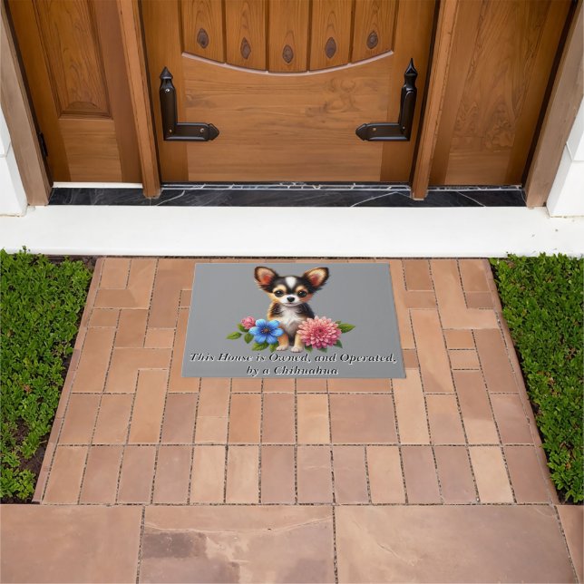 Chihuahua Puppy with Decorative Flowers Doormat (Outdoor)