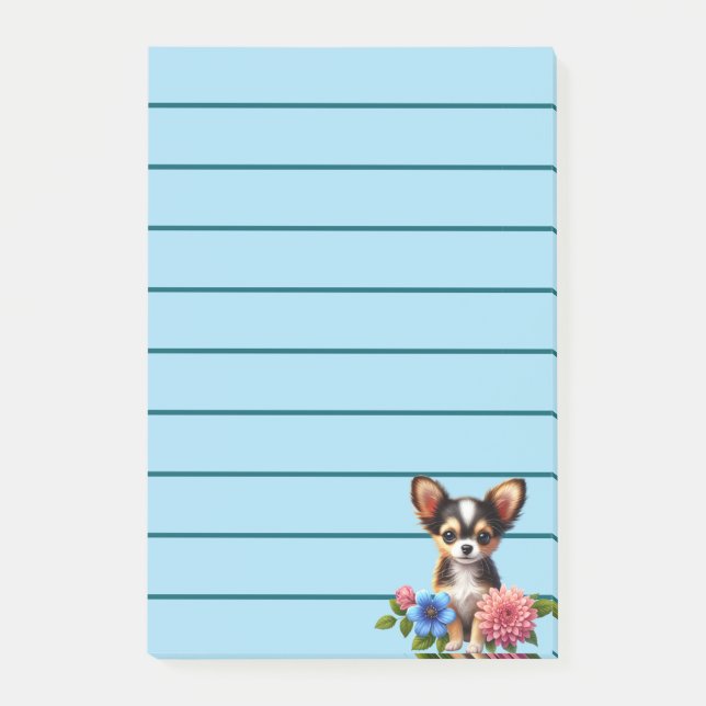Chihuahua Puppy with Decorative Flowers Post-it Notes (Front)