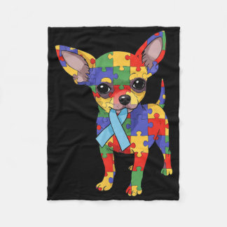 Chihuahua Puzzle Autism Awareness Autistic Womens  Fleece Blanket