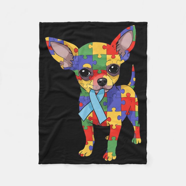Chihuahua Puzzle Autism Awareness Autistic Womens  Fleece Blanket (Front)
