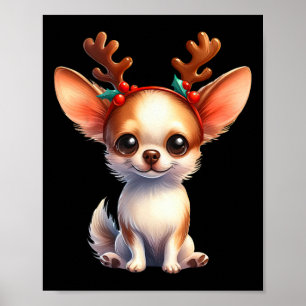 Chihuahua Reindeer Santa Hat Xmas Lights Christmas Poster