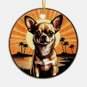 Chihuahua Retro Sunset Dog Lover Ceramic Ornament