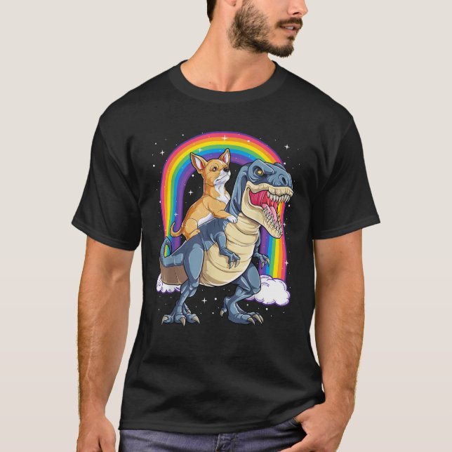 Chihuahua Riding Dinosaur T rex Gifts Boys Kids Ra T-Shirt (Front)
