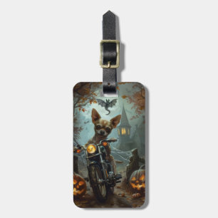 Chihuahua Riding Motorcycle Halloween Scary  Luggage Tag