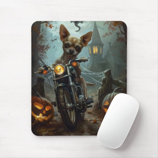 Chihuahua Riding Motorcycle Halloween Scary  Mouse Pad (With Mouse)