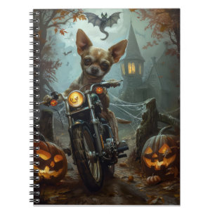 Chihuahua Riding Motorcycle Halloween Scary Notebook
