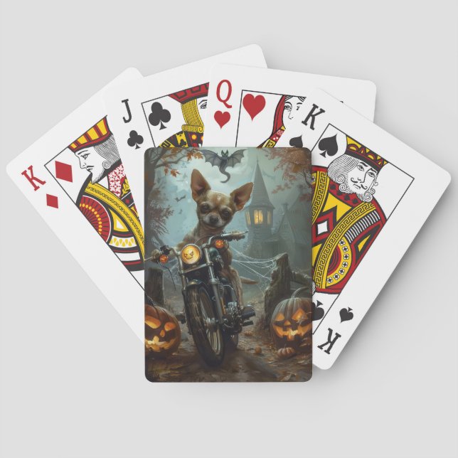 Chihuahua Riding Motorcycle Halloween Scary  Playing Cards (Back)