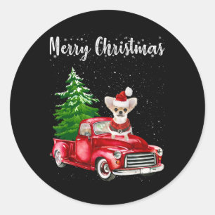 Chihuahua Riding Red Truck Merry Christmas Dog Lov Classic Round Sticker