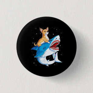 Chihuahua Riding Shark Jawsome Space Galaxy Fitted 1 Inch Round Button