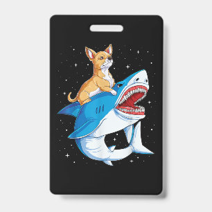 Chihuahua Riding Shark Jawsome Space Galaxy Fitted Badge