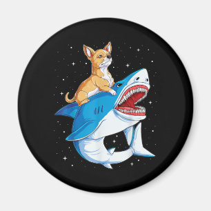 Chihuahua Riding Shark Jawsome Space Galaxy Fitted Magnet