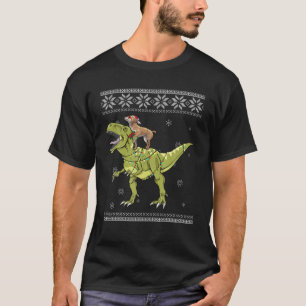Chihuahua Riding T Rex Dinosaur Christmas Light Xm T-Shirt
