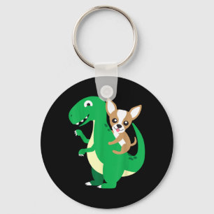 Chihuahua Riding T-Rex Dinosaur Dino Dog Halloween Keychain