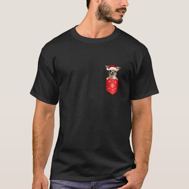 Chihuahua Santa Hat Christmas In Pocket Xmas Dog L T-Shirt (Front)