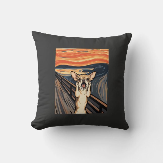 Chihuahua Scream Expressionist Dog Art_1 Throw Pillow (Front)