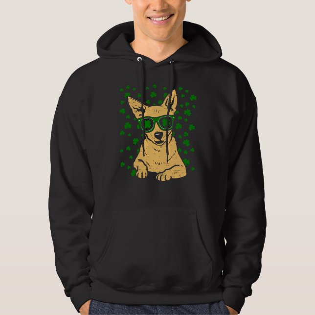 Chihuahua Shamrock Glasses St Patricks Day Dog Hoodie (Front)