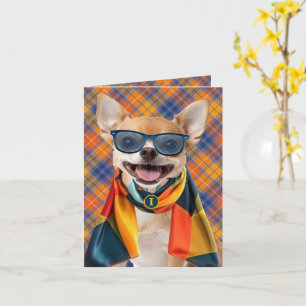 Chihuahua Short Hair Multi Plaid Monogrammed Card