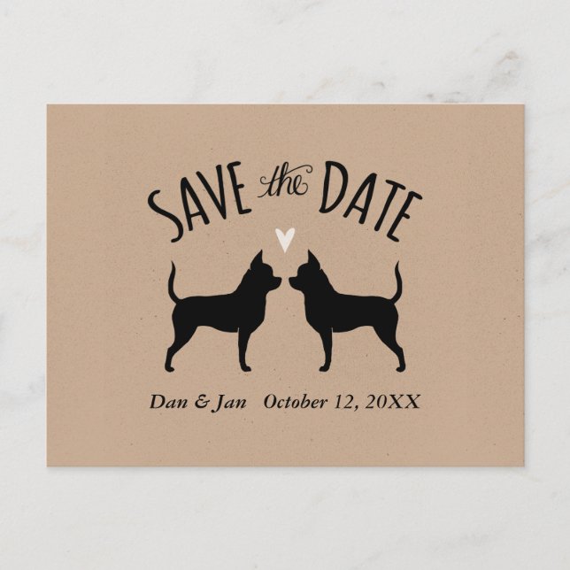 Chihuahua Silhouettes Wedding Save the Date Announcement Postcard (Front)