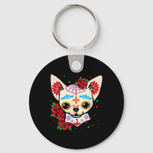Chihuahua Skulls Day Of The Dead Sugar Skull Dog Keychain