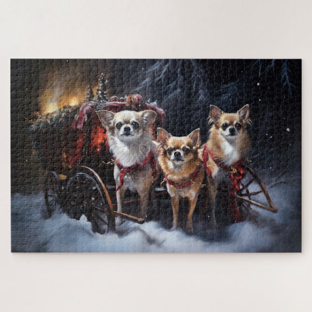 Chihuahua Snowy Sleigh Christmas Decor  Jigsaw Puzzle (Horizontal)