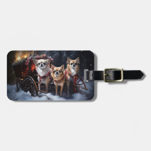 Chihuahua Snowy Sleigh Christmas Decor  Luggage Tag