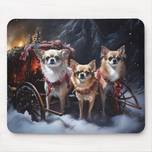 Chihuahua Snowy Sleigh Christmas Decor  Mouse Pad (Front)