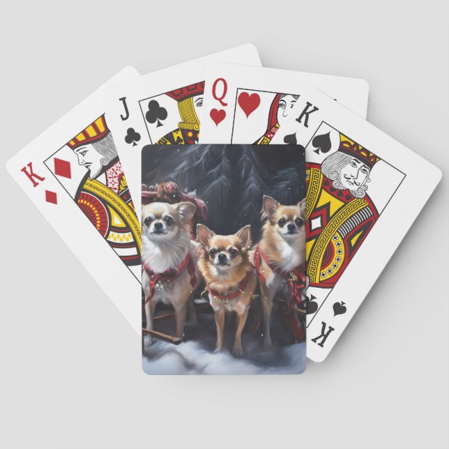 Chihuahua Snowy Sleigh Christmas Decor  Playing Cards (Back)