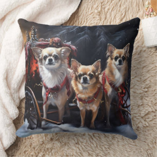 Chihuahua Snowy Sleigh Christmas Decor  Throw Pillow
