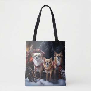 Chihuahua Snowy Sleigh Christmas Decor Tote Bag