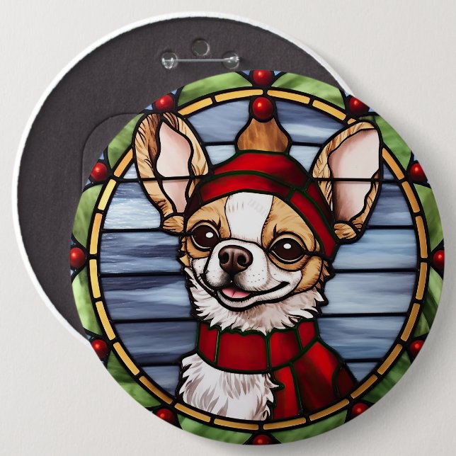 Chihuahua Stained Glass Christmas 6 Inch Round Button (Front & Back)