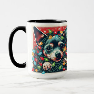 Chihuahua Tangled in Christmas Lights Mug Cup