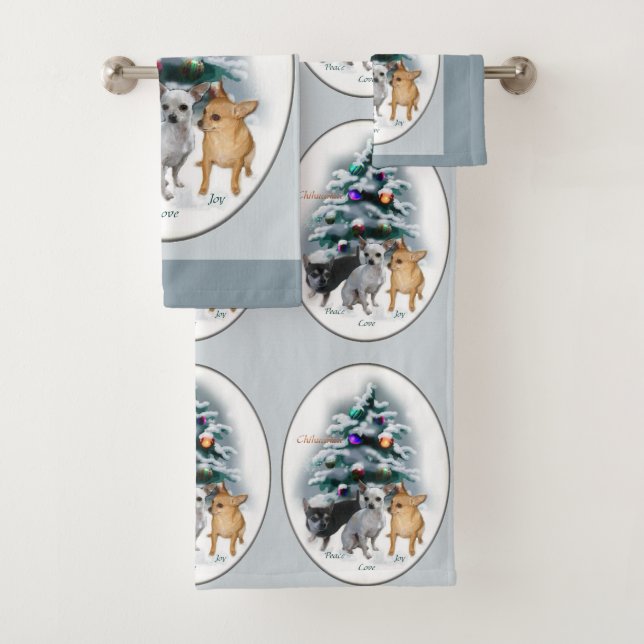 Chihuahua Trio Christmas Bath Towel Set (Insitu)