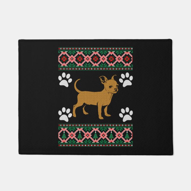Chihuahua Ugly Christmas Sweater Xmas Doormat (Front)