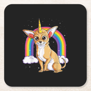 chihuahua unicorn girls space galaxy rainbow do square paper coaster
