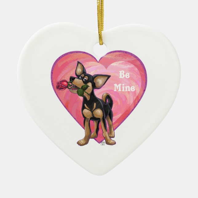 Chihuahua Valentine's Day Ceramic Ornament (Front)