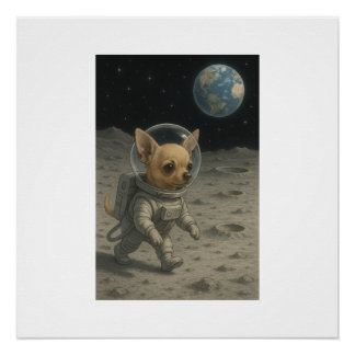 "Chihuahua Walking on the Moon" Poster