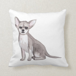 Chihuahua Water Colour Art Painting Throw Pillow