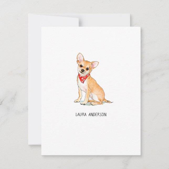 Chihuahua Watercolor Flat Thank You Card (Front)