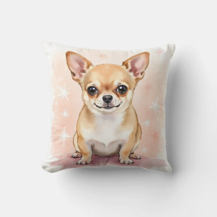 Chihuahua Watercolor Sparkle Burst Art Throw Pillow