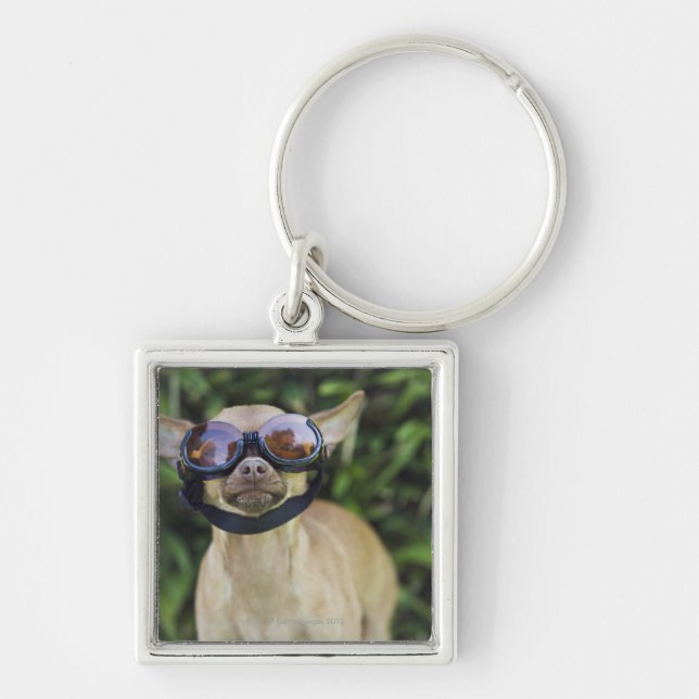 Chihuahua wearing goggles keychain (Front)