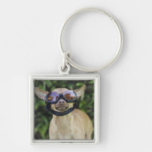 Chihuahua wearing goggles keychain