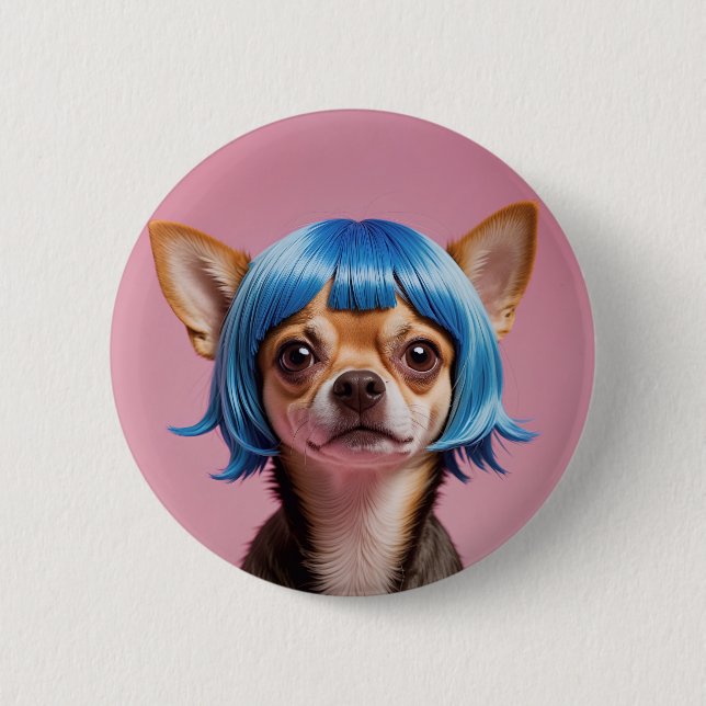 Chihuahua wig 2 inch round button (Front)