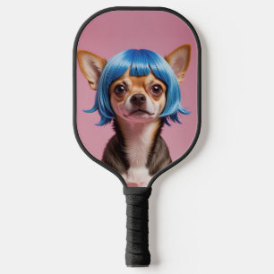 Chihuahua wig pickleball paddle