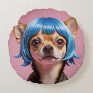 Chihuahua wig round pillow