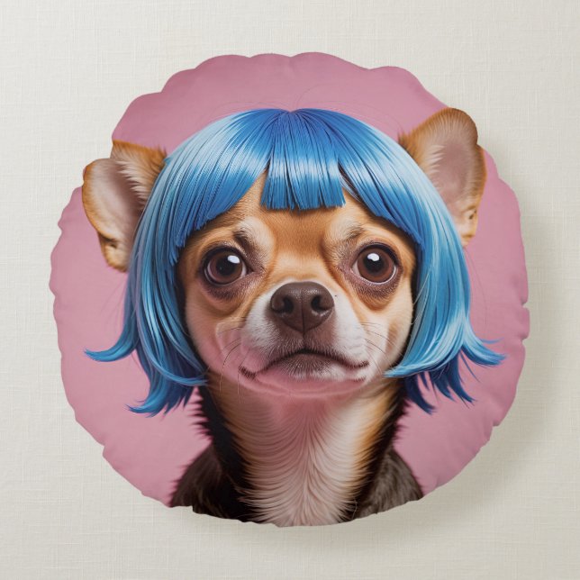 Chihuahua wig round pillow (Front)