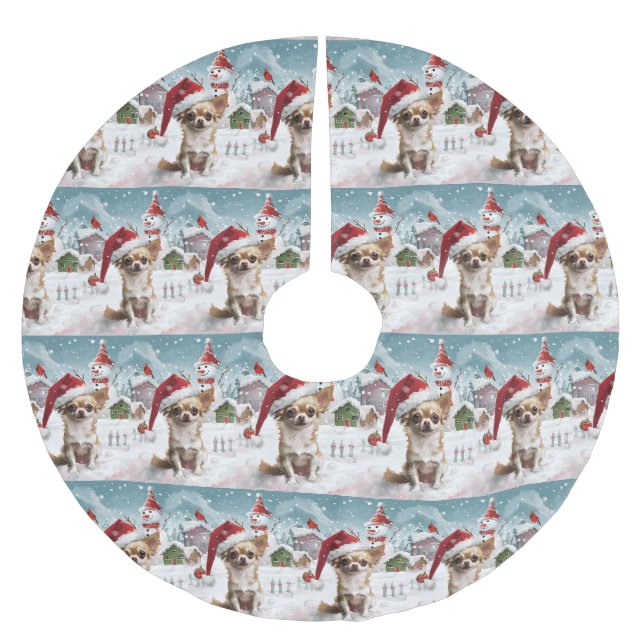 Chihuahua Winter Wonderland Christmas Joy Brushed Polyester Tree Skirt (Front)