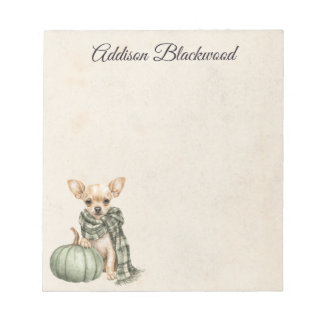 Chihuahua with a Green Pumpkin Fall Personalized Notepad