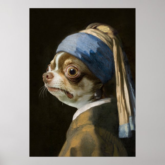 Chihuahua with a Pearl Earring Postcard Poster (Front)