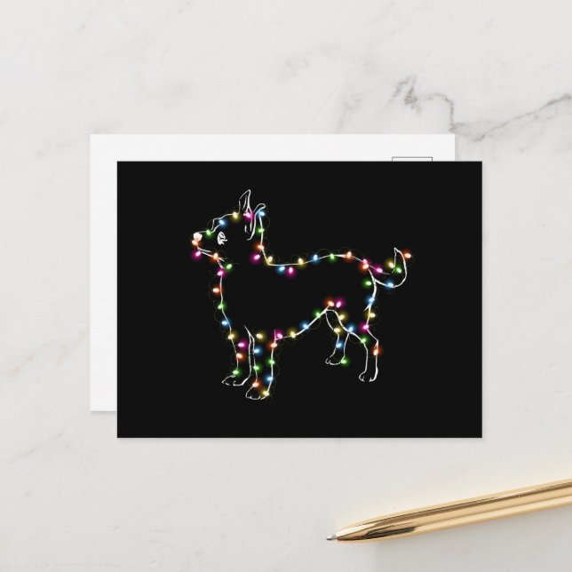 Chihuahua With Christmas Light Dog Lovers Xmas Postcard (Front/Back In Situ)